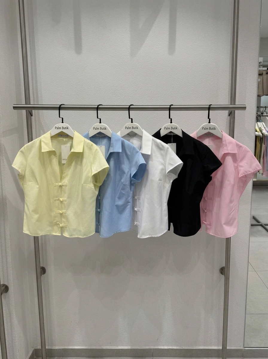 Vintage Düğme Detaylı Crop Kadın Bluz – Yazlık Şık Günlük Bluz - Görsel 5