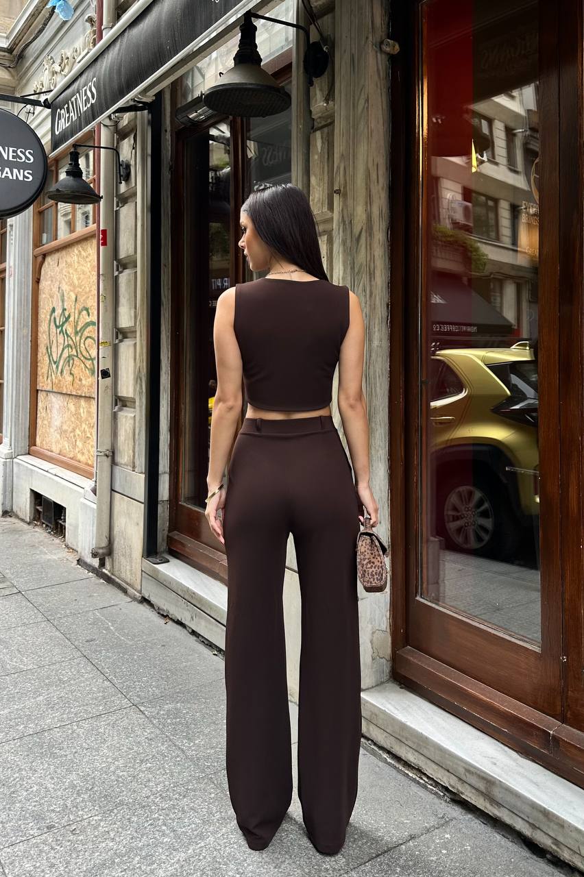 Yelekli Acı Kahve Takım – Şık Kadın Pantolon Takım - Görsel 5