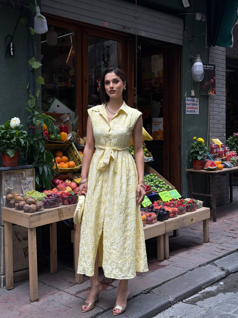 Suzani Nakışlı Kuşaklı Midi Elbise – Şık Yazlık Kadın Elbise - Görsel 4
