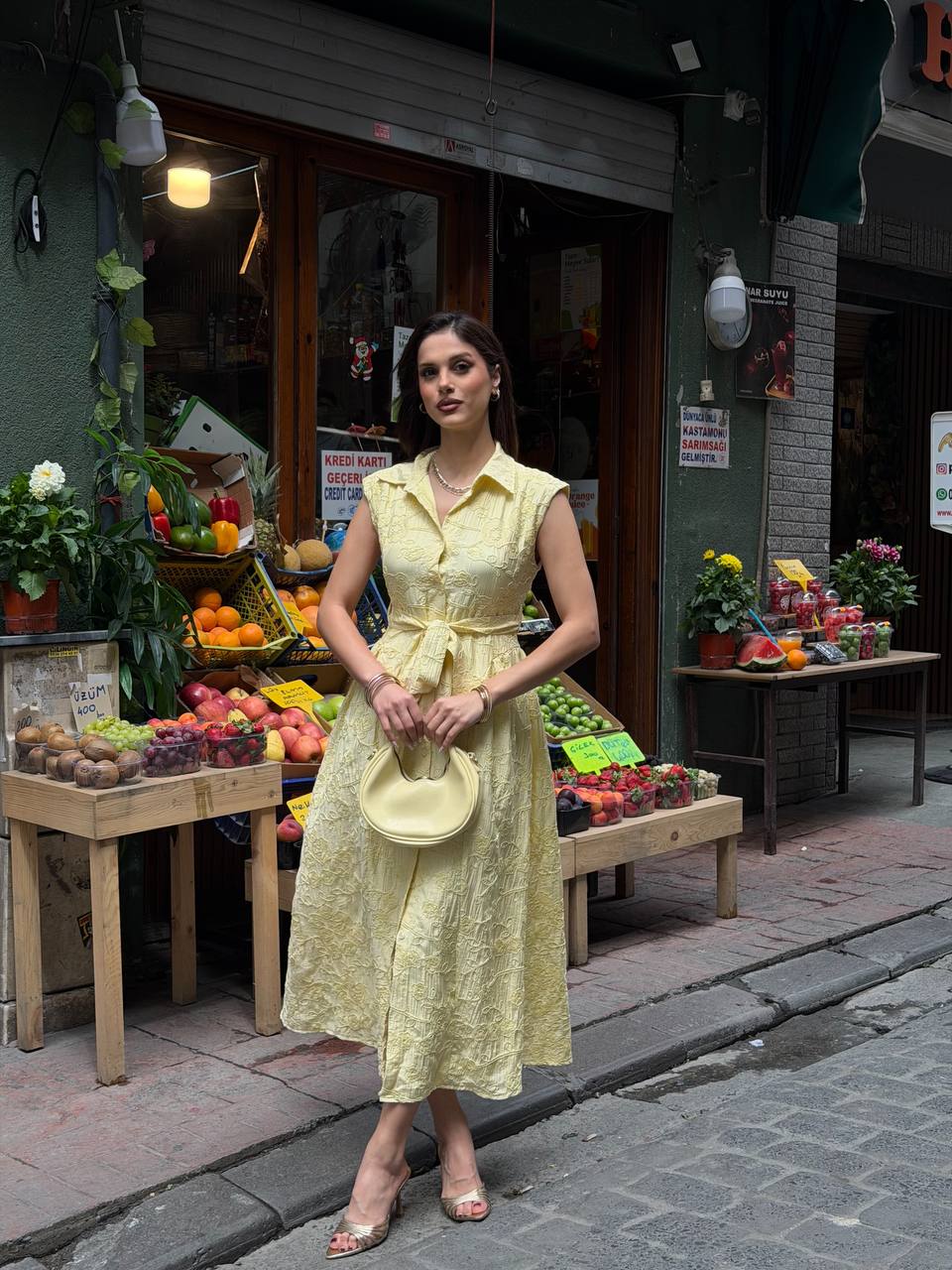 Suzani Nakışlı Kuşaklı Midi Elbise – Şık Yazlık Kadın Elbise